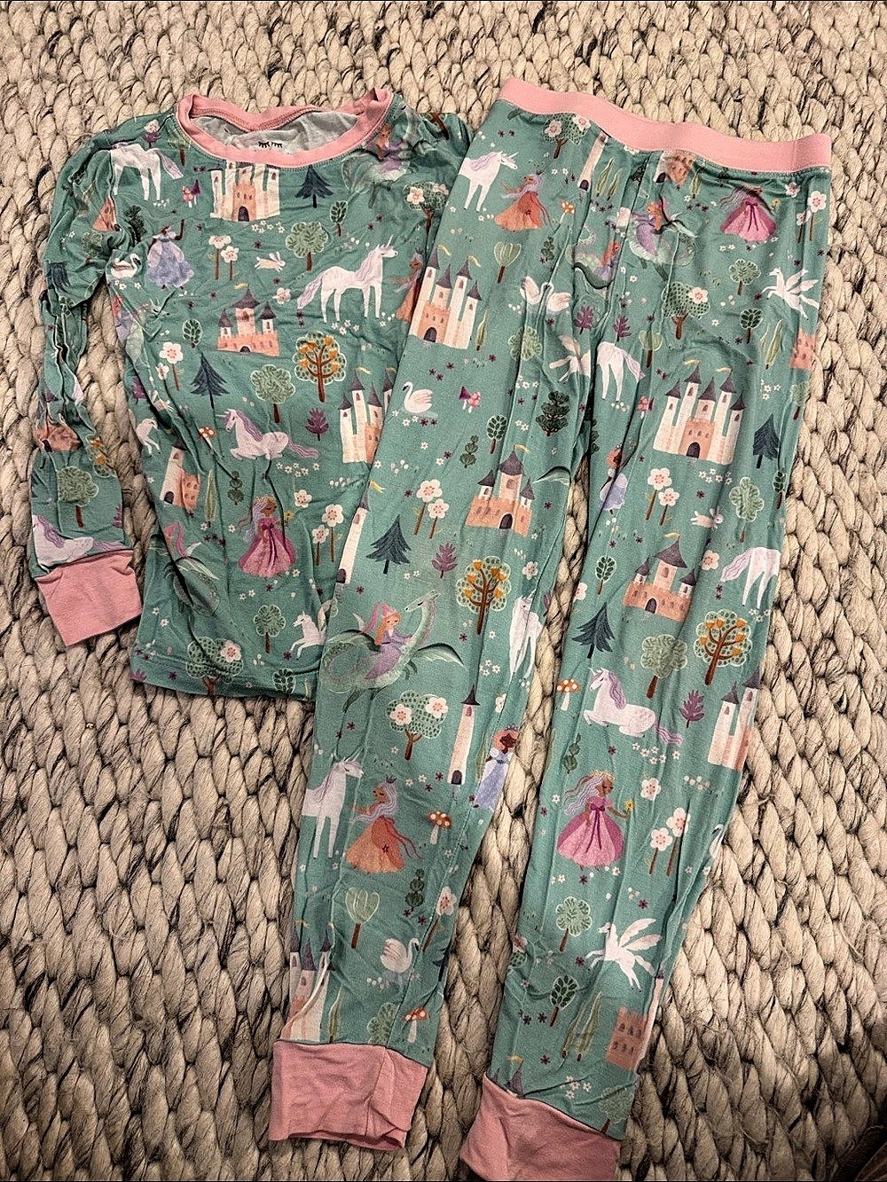 little sleepies Enchanted Fairytale Two-Piece Pajama Set Girls 7/8 Green & Pink